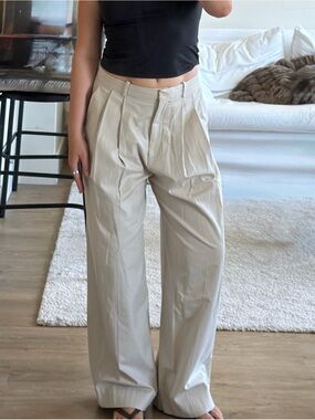 COS US 10, High-Waist Pleated Wide-Leg Pants — Beige
